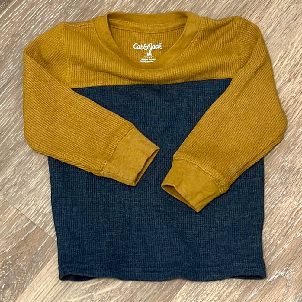 EUC Cat & Jack Kids' Yellow and Blue Long Sleeve Waffle Knit - Picture 5 of 5